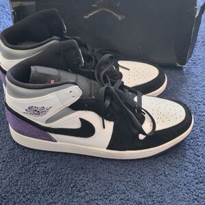 Air Jordan 1 Mid White Black Purple Sneakers